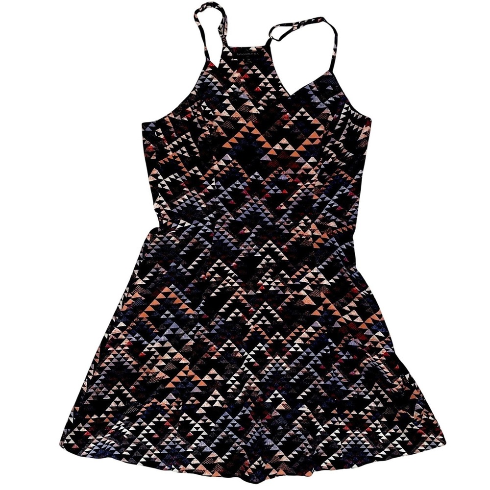 Banana Republic Geometric Print Dress Womens 10 Navy Blue Fit Flare Halter Mini‎
